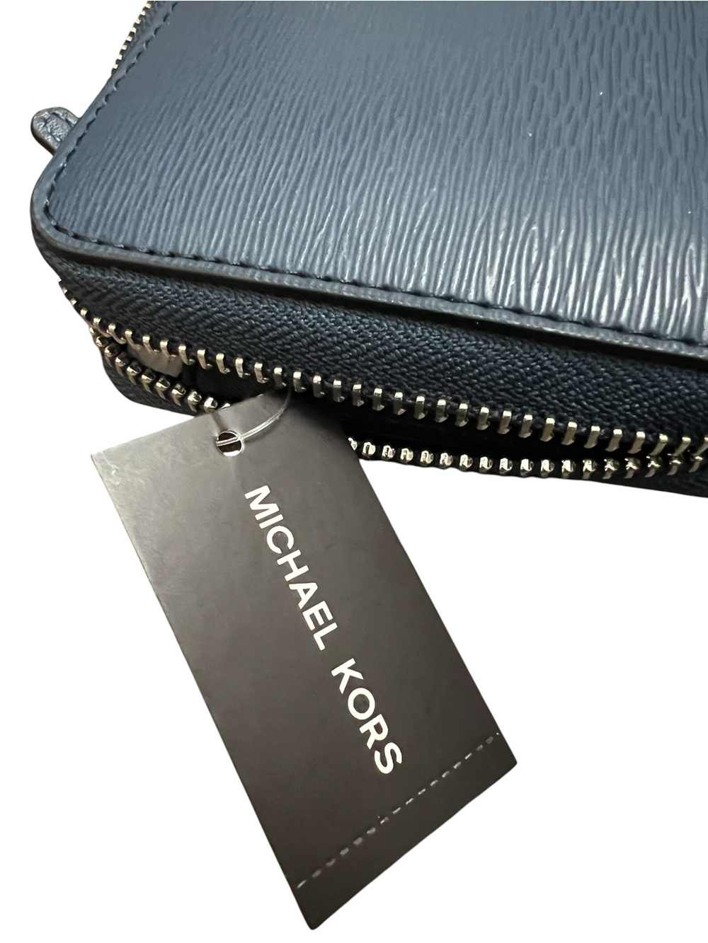 Fathers Day! Michael Kors Navy Textured MK Zip-Around Cooper wallet NWT - Picture 7 of 8